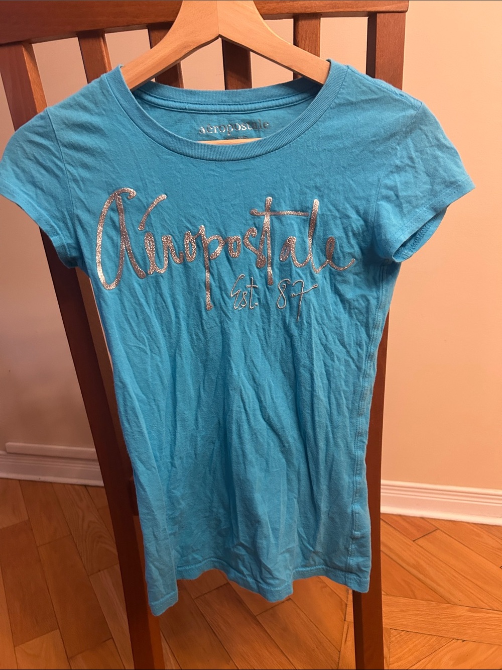 🌹5 for $50🌹 Y2K AEROPOSTALE Blue Cap Sleeve Crew Neck Logo T-Shirt
